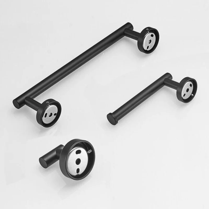 Bathroom Accessories Hardware Set Robe Hook Towel Rail Bar RackRound Black Stainless Steel Shelf Tissue toilet Paper Holder DIY