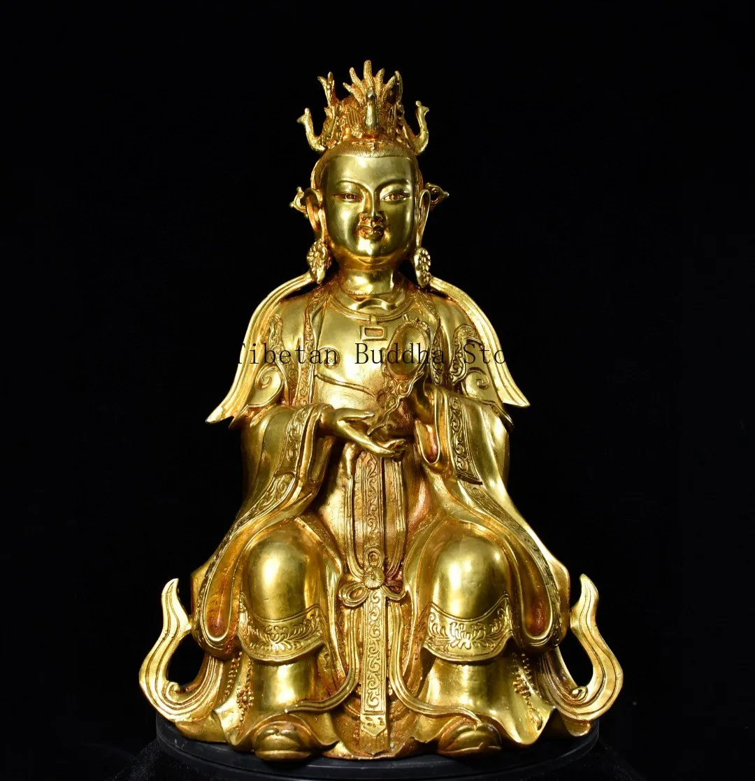Тибетская латунная позолоченная статуя мамы Тайшань, орнамент, статуя Бодхисаттвы Тараы Гуаньинь, мебель для дома, гостиной, 29 см Тибетская латунная позолоченная статуя мамы Тайшань, орнамент, статуя Бодхисаттвы Тараы Гуаньинь, мебель для дома, гостиной, 29 см