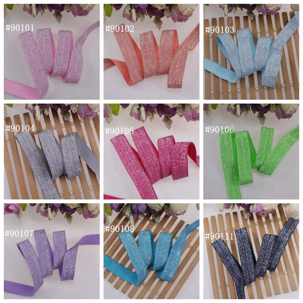 5/8'' 15mm Solid Glitter Metallic Thread Fold Over Elastic FOE Ribbon DIY Sewing Trim Accessories Underwear Bra Band