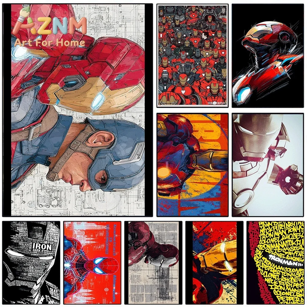Iron Man And Captain America Blueprint Sketch Marvel Superhero Canvas Wall Art No Frame Canvas Painting Poster Home Bedroom Li