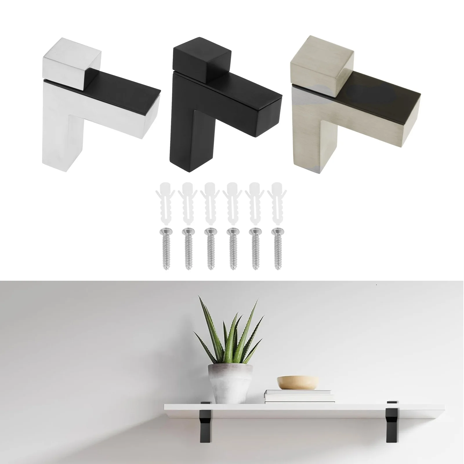 4pcs Adjustable Floating Shelf Bracket Heavy Duty Zinc Alloy L-shape Wall-Mounted Clamps Support fit 3-20mm Thick Glass/Wood