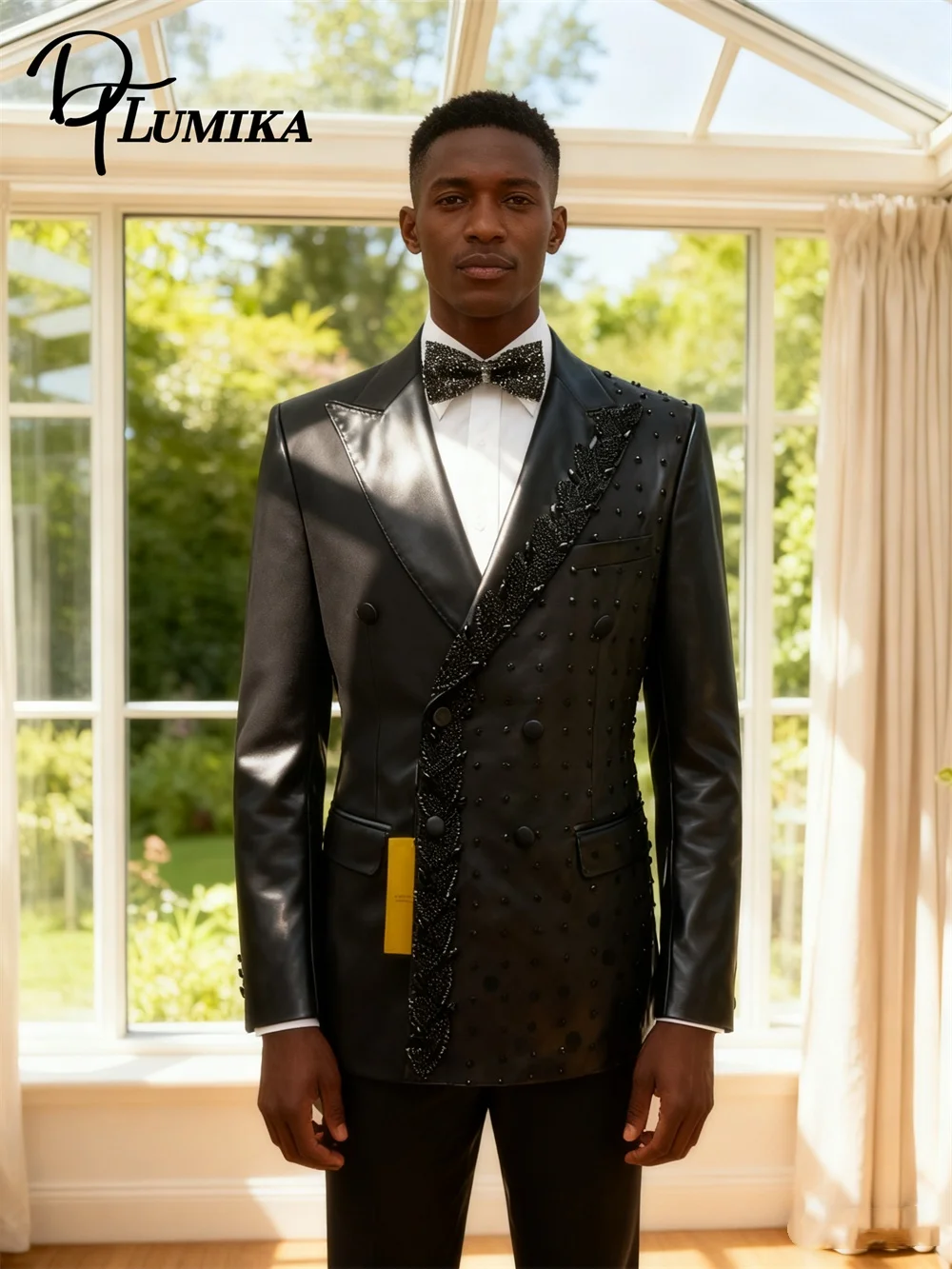 

DTLumika Новый черный деловой костюм со стразами для мужчин, свадебный костюм больших мужчин для жениха и шафера, комплект брюк с курткой
