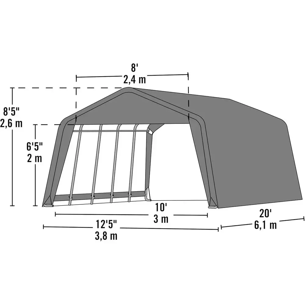 AG Series 12 x 20 x 8 t. Peak Style Steel e Equine & Storage Shelter with Waterproo Cover, Green