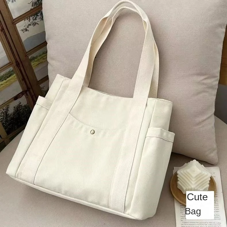 Geräumige Canvas-Tragetasche mit Schriftzug, Vielseitige Handtasche für Pendler, Arbeit, Studenten, Untertagetasche für Damen, Einkaufstasche – Detail 5