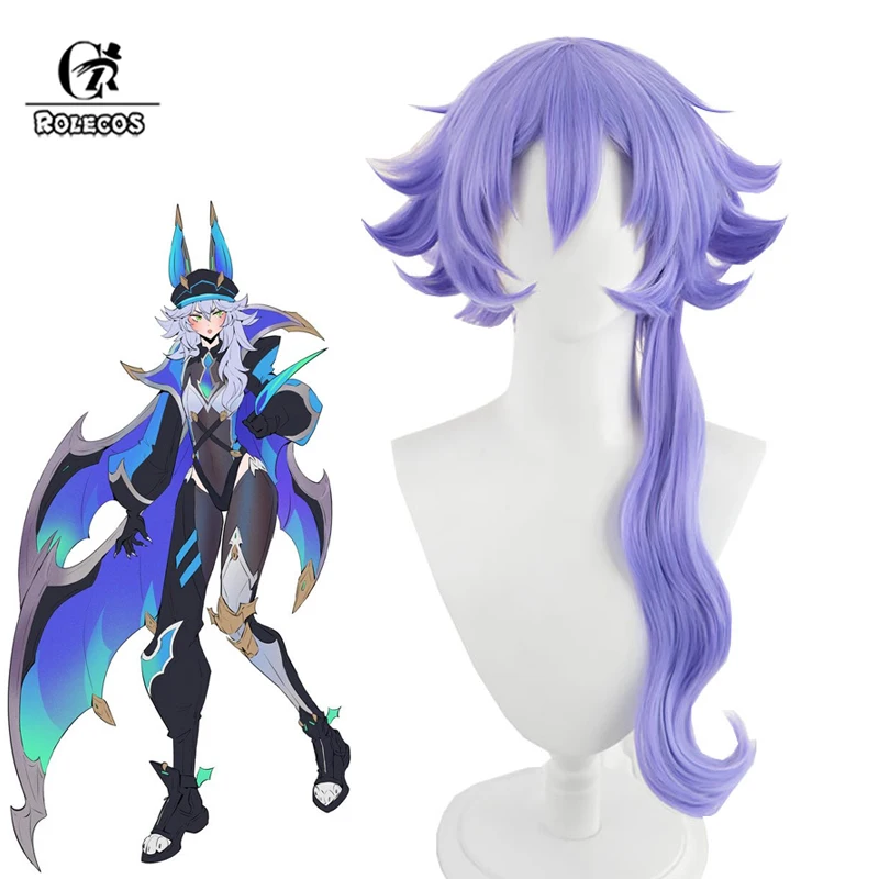 

ROLECOS Synthetic Hair Game LOL Battle Bat Xayah Cosplay Wigs Xayah Halloween 45cm Women Long Straight Purple Wig Synthetic Hair