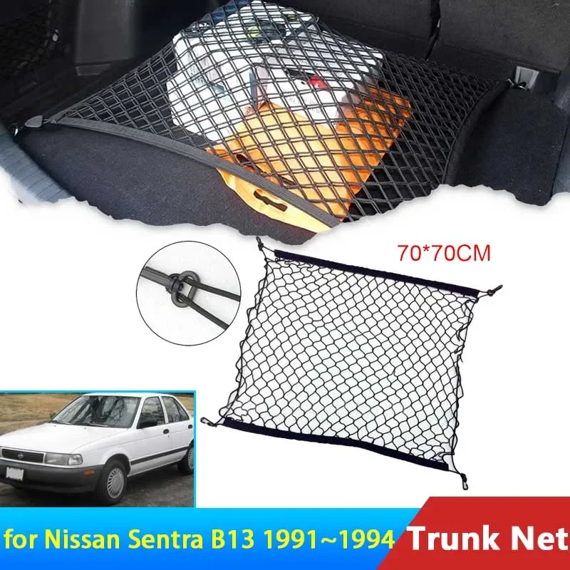 70x70 for Nissan Sentra B13 Tsuru V16 Sunny 1991~1994 1992 1993 Accessorie Car Boot Trunk Cargo Net Elastic Storage Organizer