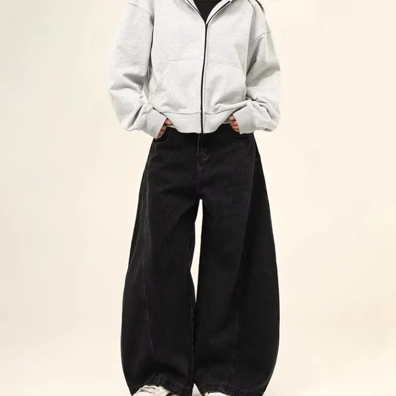 Women's Baggy Boyfriend Jeans Vintage Wide Leg Mid Rise Barrel Denim Long Pants Jeans Denim Clothing Jeans for Men