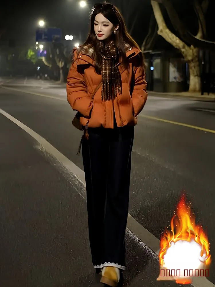 

High-End Ele ort down Jaet Women's Winter New Thiened Fce Lined Luxury Light Coat Hip-Length Korean Sle