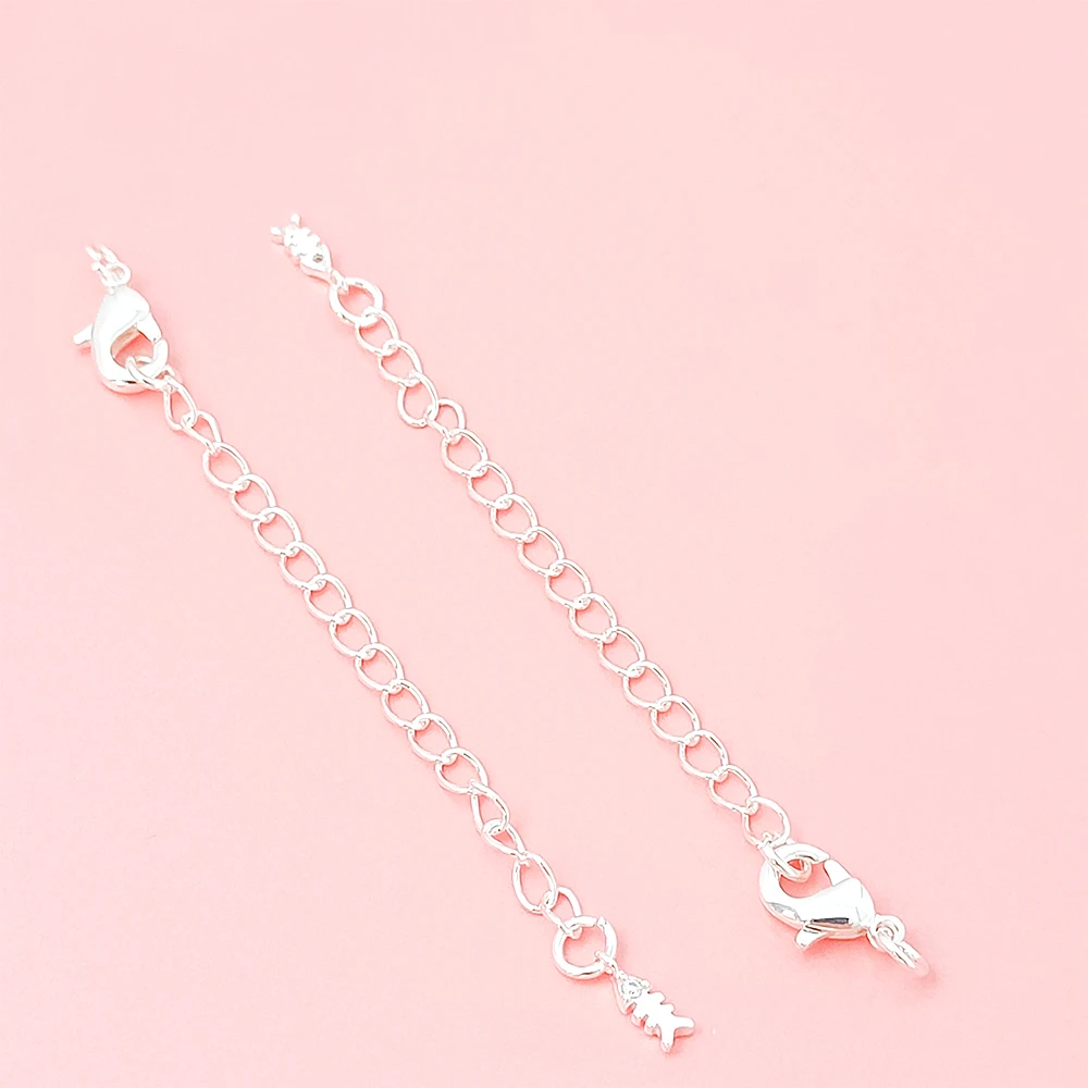 Silver-plated Copper Zircon Inlay End Extension Chain DIY Jewelry Making Necklace, Bracelet, Clothing Accessories Materials
