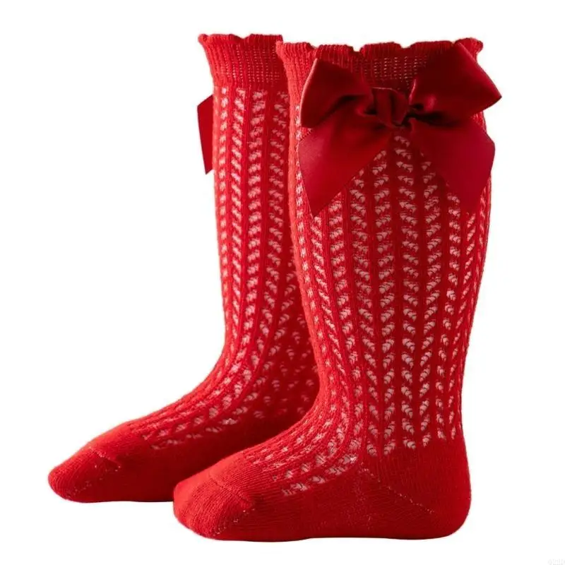 Q22D Child Knee-High Socks Bowknot Socks Universal Baby Girls Cotton Socks
