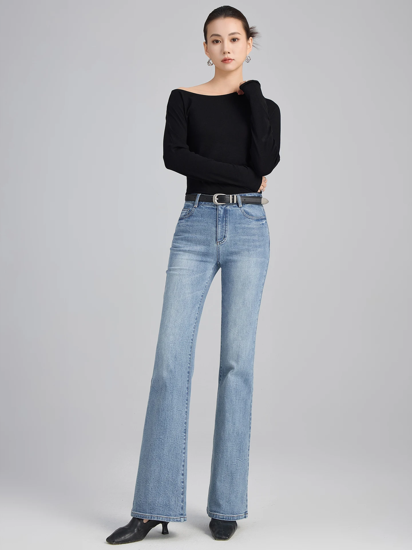 

Maniera Slimming Supermodel Jeans Flared Pants Women's Mid-Waist Denim Long Trousers Spring 2026 New Style Cotton Stretch