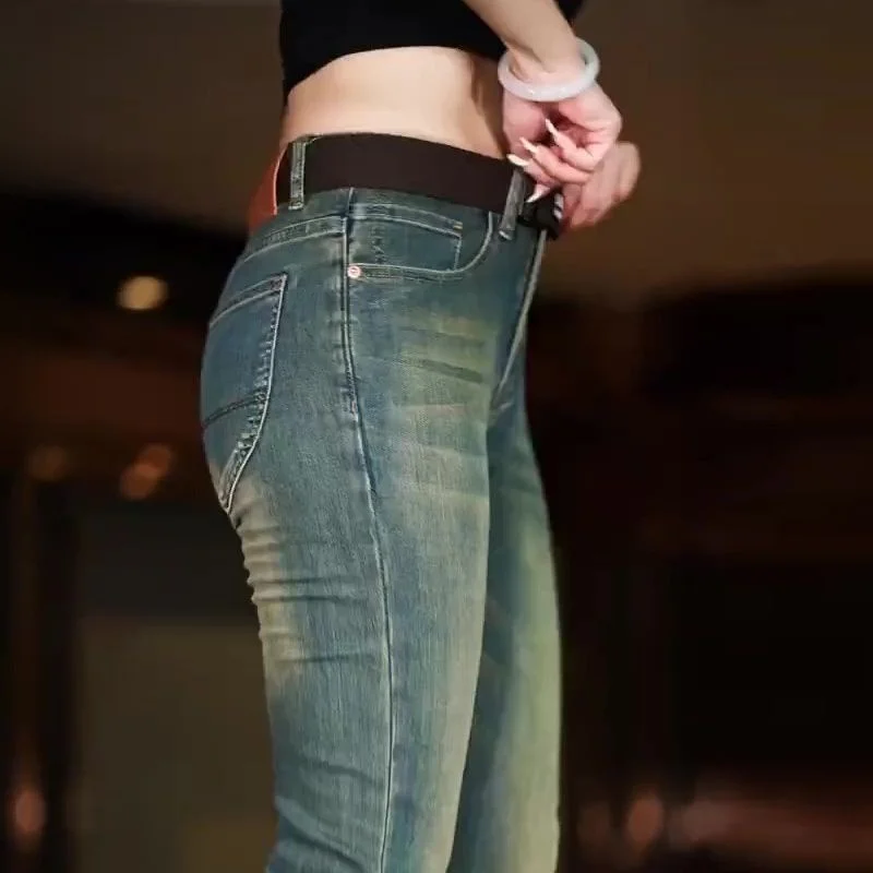 

American Retro Elastic Denim Jeans Men's New 2025 Loose Straight Washed Spring Autumn Thick Casual Long Pants