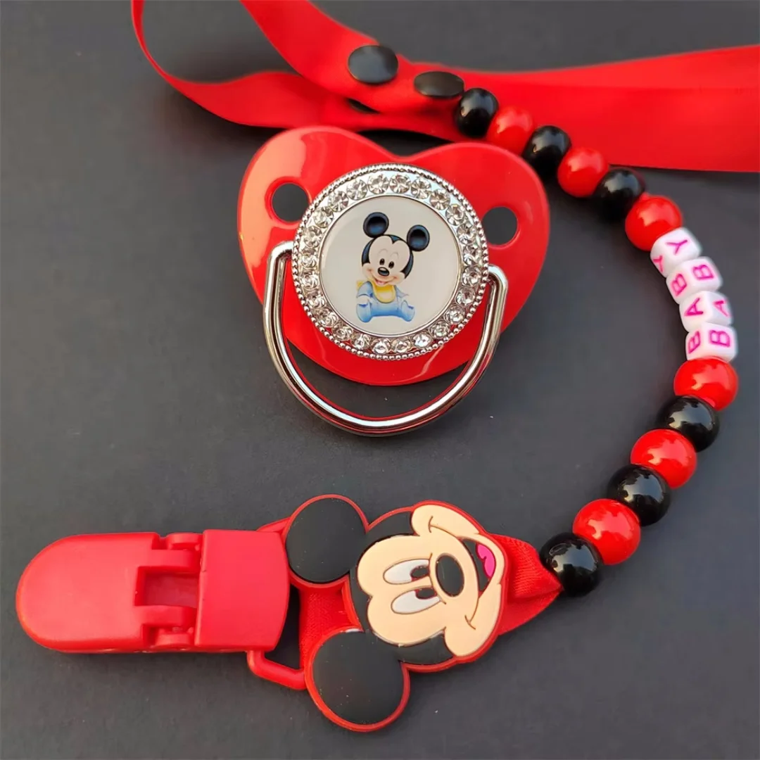 Little Mickey Cartoon Print Shiny baby pacifier Clip chain Baby newborn pacifier brand print Soothing Baby shower gift 0-24M