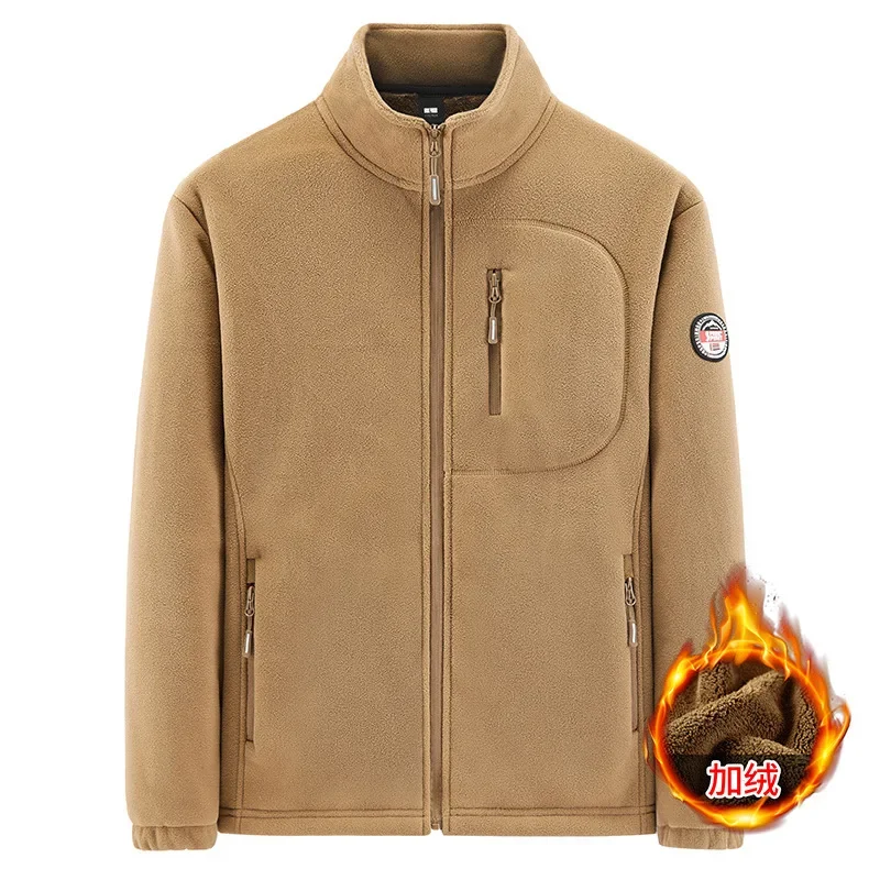 Polar Fleece and Fleece Jacket for Men, Autumn and Winter Loose Double-sided Thick Hoodie, Cardigan for Warmth, Oversized Stand