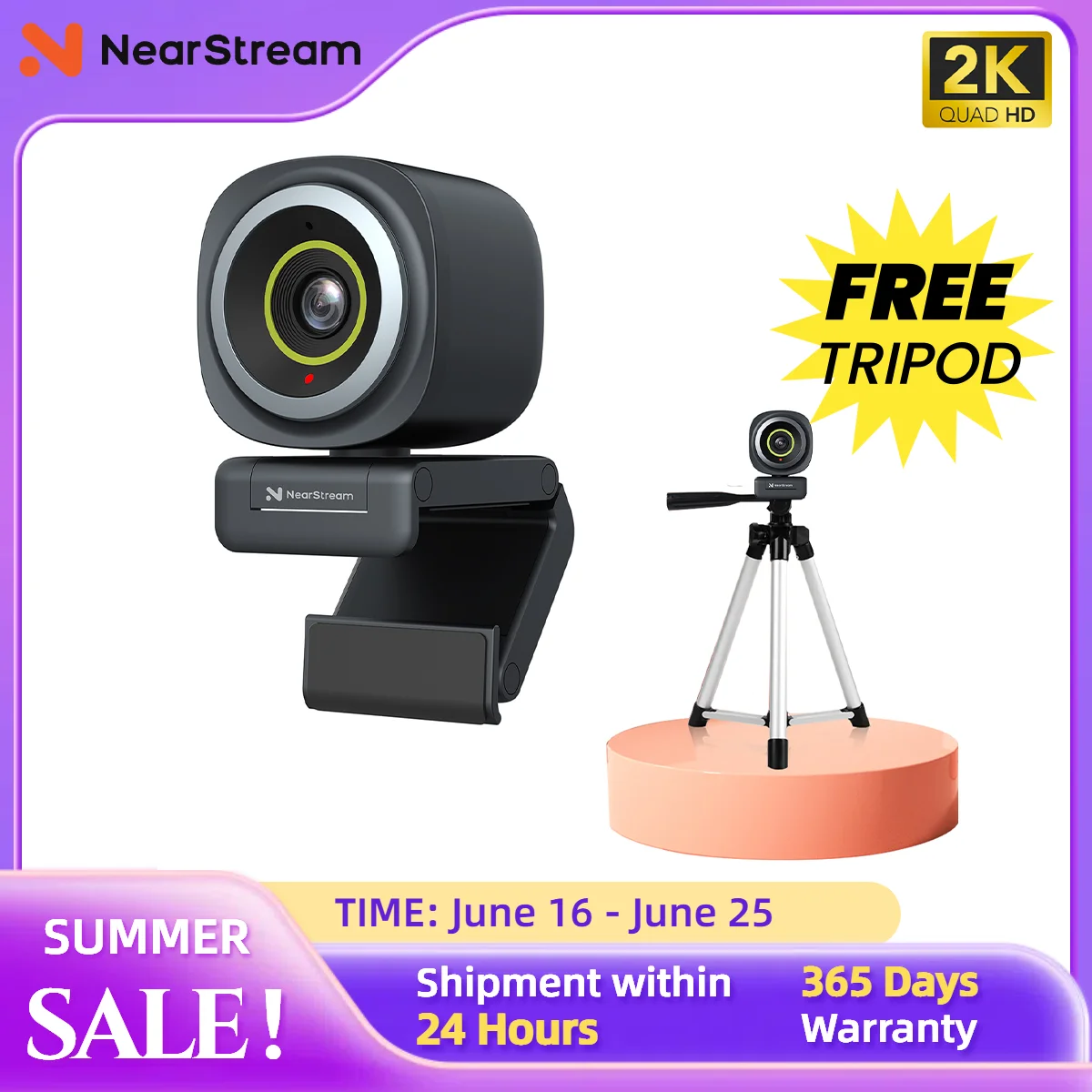 

NearStream 1080P@60FPS USB Webcam with AI Noise-Canceling Microphone Software Auto Focus PC Camera With Microphone Plug-and-Play