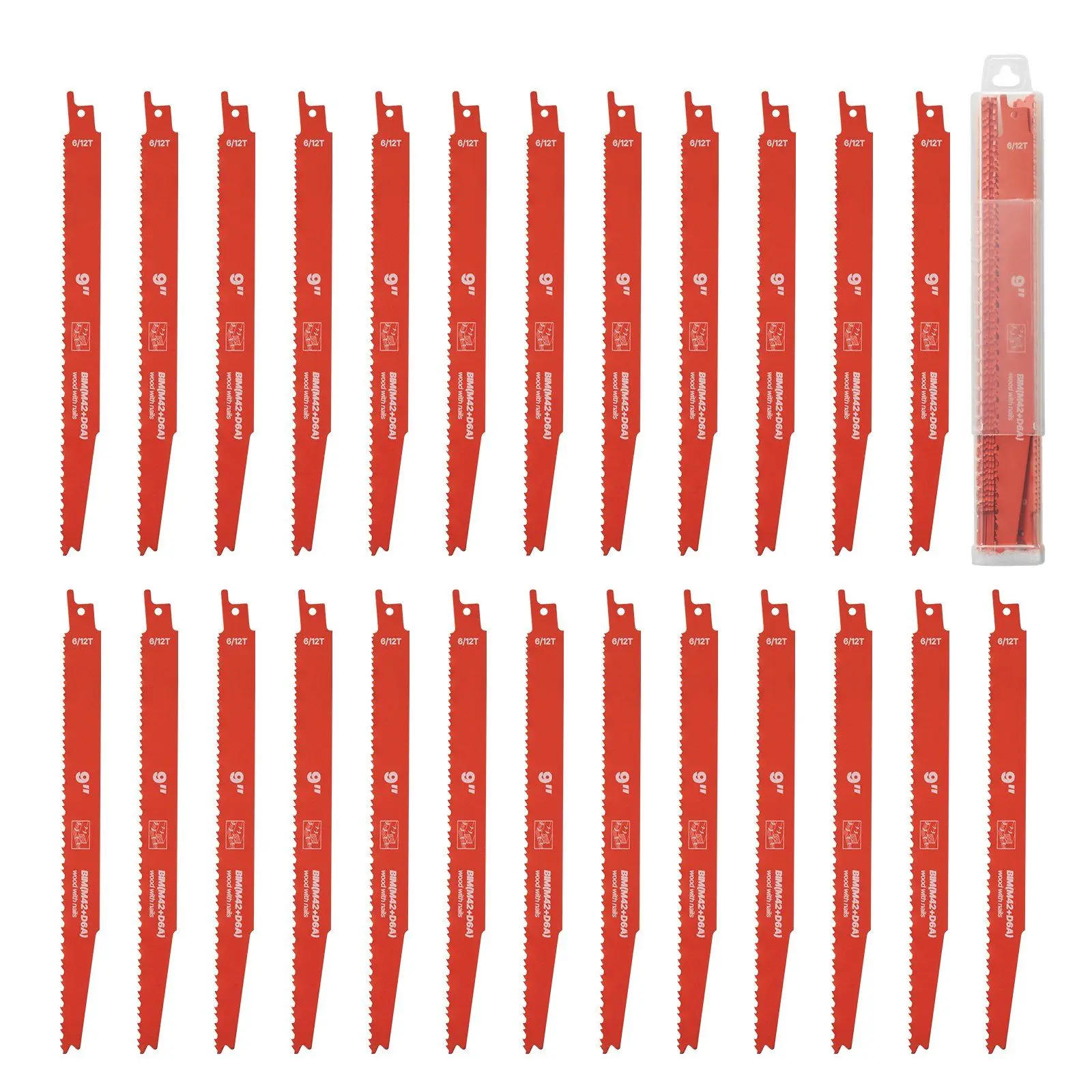 

Universal Shank 6/12TPI Bi-Metal Reciprocating Saw Blade 25 Piece Set for Fast Cutting in Wood and Nail-Embedded Orange
