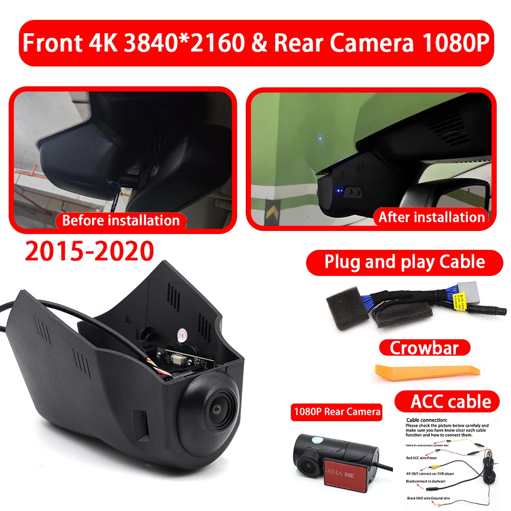 for Jaguar F Pace F-Pace X761 XJ XJR X351 XE X760 XF X260 Lister Stealth 4K Dash Cam Front Rear Car Camera Wifi Plug & Play image 3