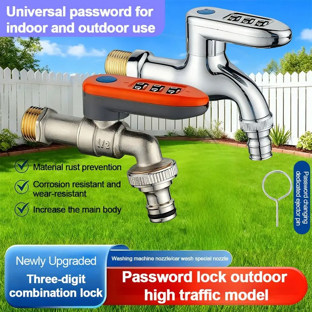 Durable Metal Combination Lock Faucet Anti-Theft 1/2 Inch Thread Taps Password Lock Security Lock Garden Faucet Outdoor Garden