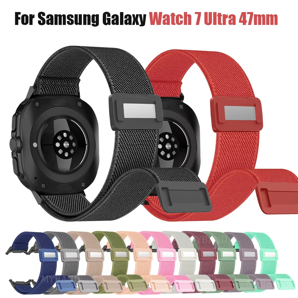 Pop Nylon Sport Band For Samsung Galaxy Watch 7 Ultra 47mm Soft Loop Bracelet For Galaxy Watch 7 Ultra 47mm Magnetic Buckle Stra