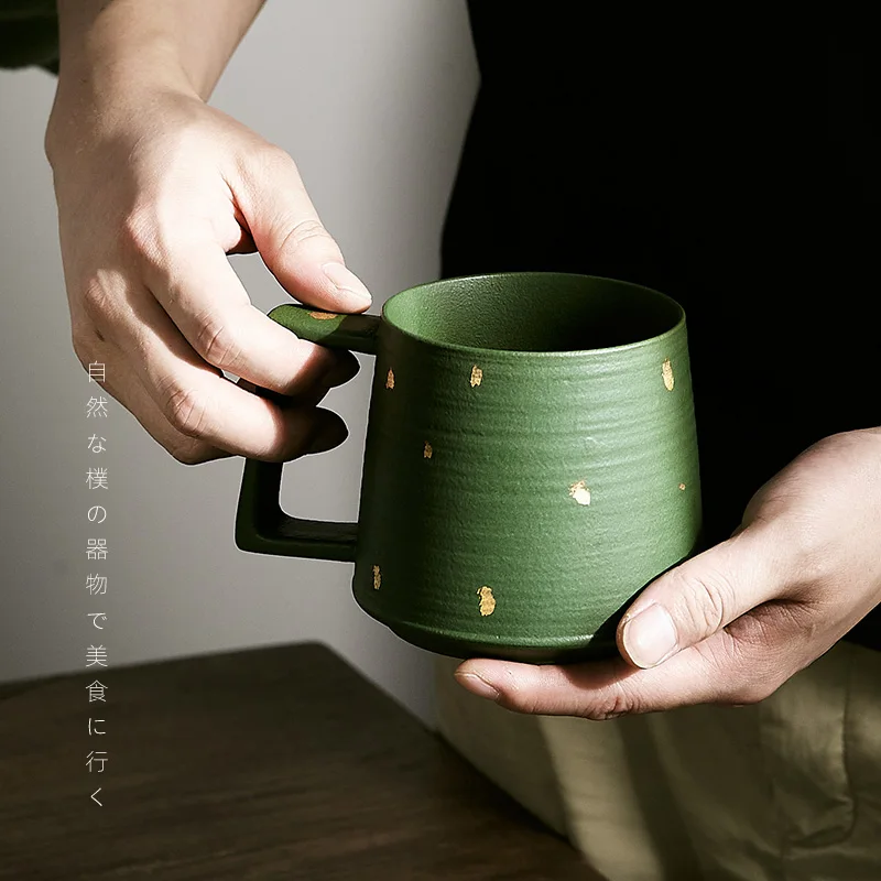 Frosted Ceramic Coffee Mug, Creative Tea Cup, Military Green, Water Drinking, Home Decoration Gift, 540ml