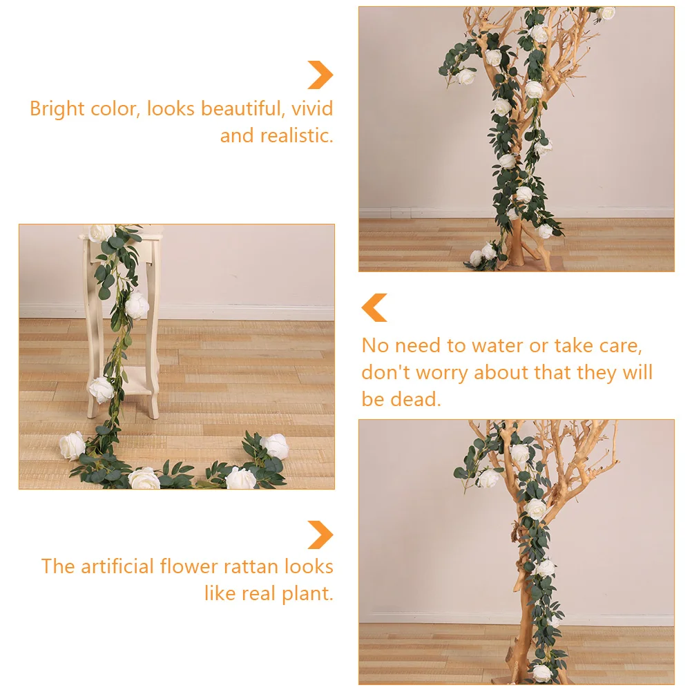 

1pc Artificial Rose Flower Rattan Vine Green Leaf Decor Wedding Party Home Office Garland Hanging Plant Simulation Flower