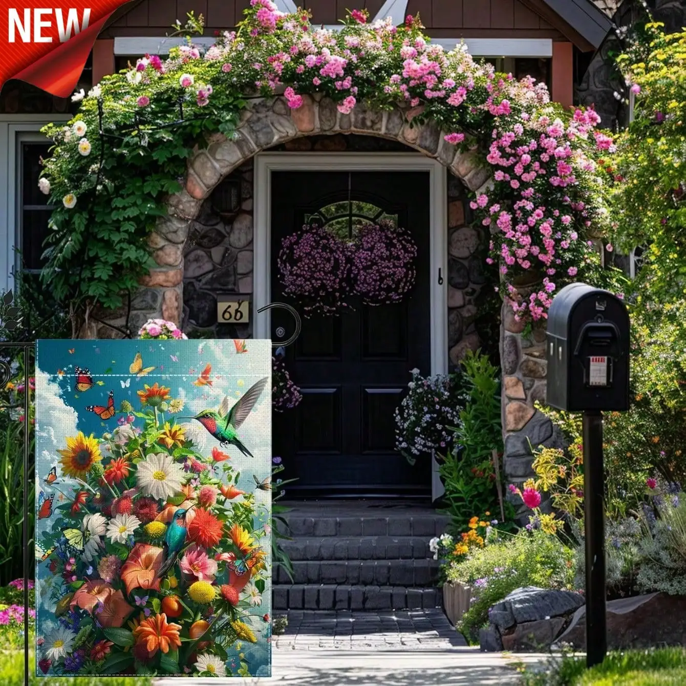 

12x18 Inch Double Sided Burlap Hummingbird Sunflower Rustic Patio No Pole