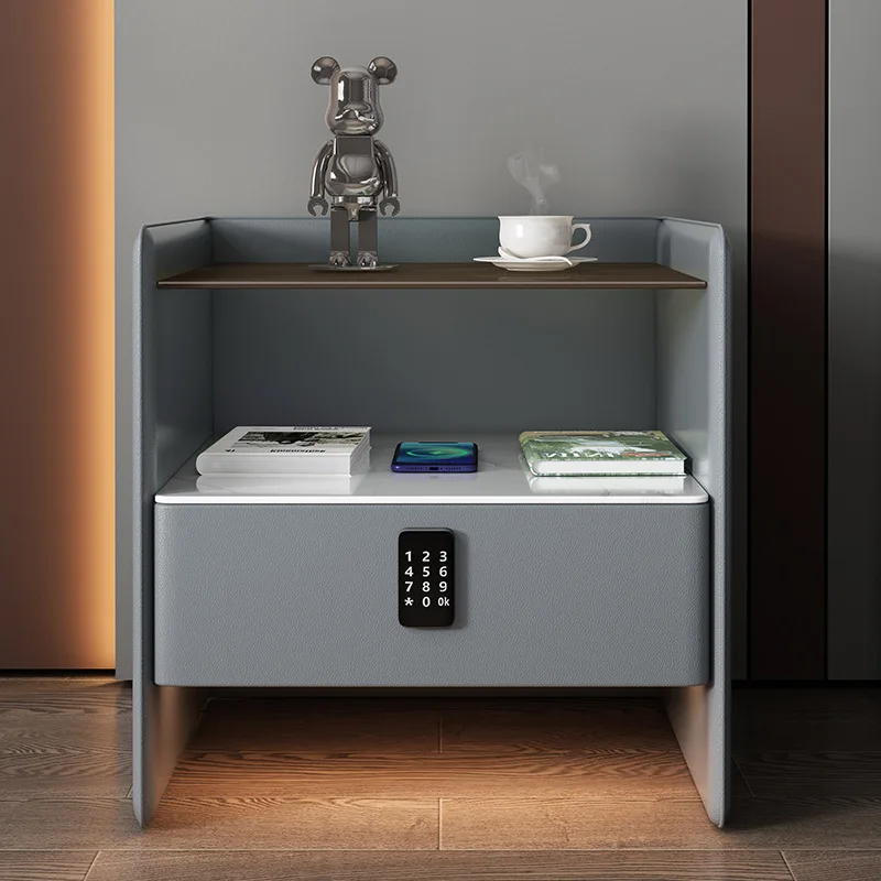 #Casual Modern Accessible Luxury Bedside Table Small High-End Ins Style Bedroom Furniture with Smart Solid Wood Lock Feature