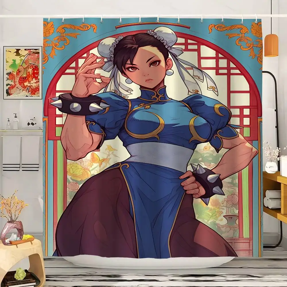 C-Chun-Li Modello Anime Bagno Tenda da doccia Bagno Tenda divisoria Luce opaca Materiale impermeabile Bagno