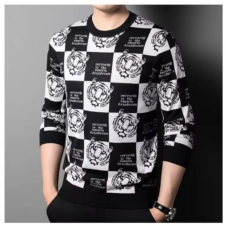 Wiosna nowy sweter z kołnierzykiem O męski haft dół moda chińska młodzież koreański sweter z długim rękawem na co dzień