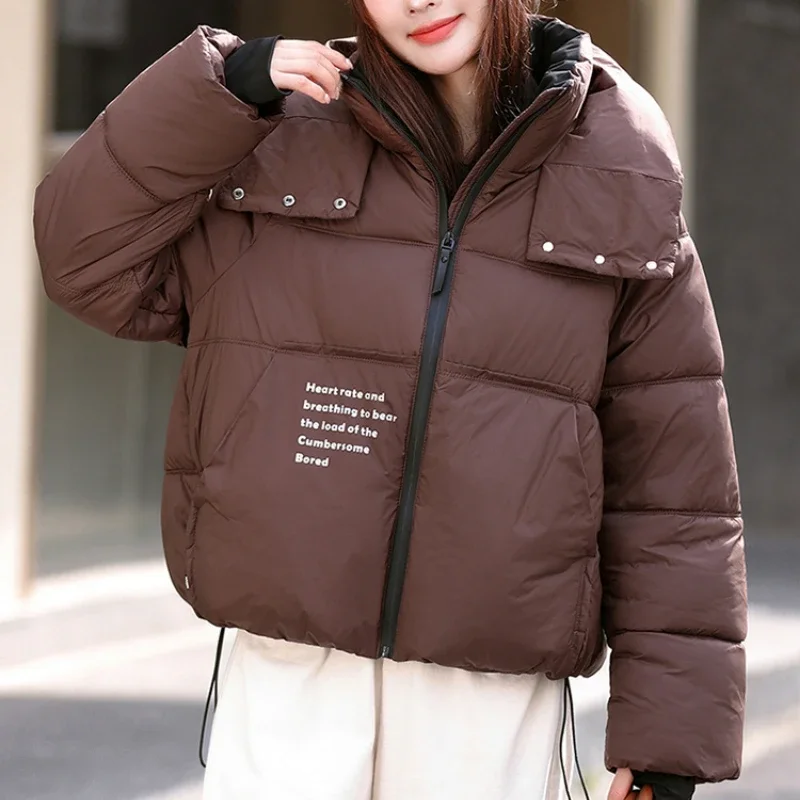 Fashionable and Casual Loose Short Cotton Jacket for Women 2024 New Winter Cotton Jacket, Thick Hooded, High-end Zipper Jacket