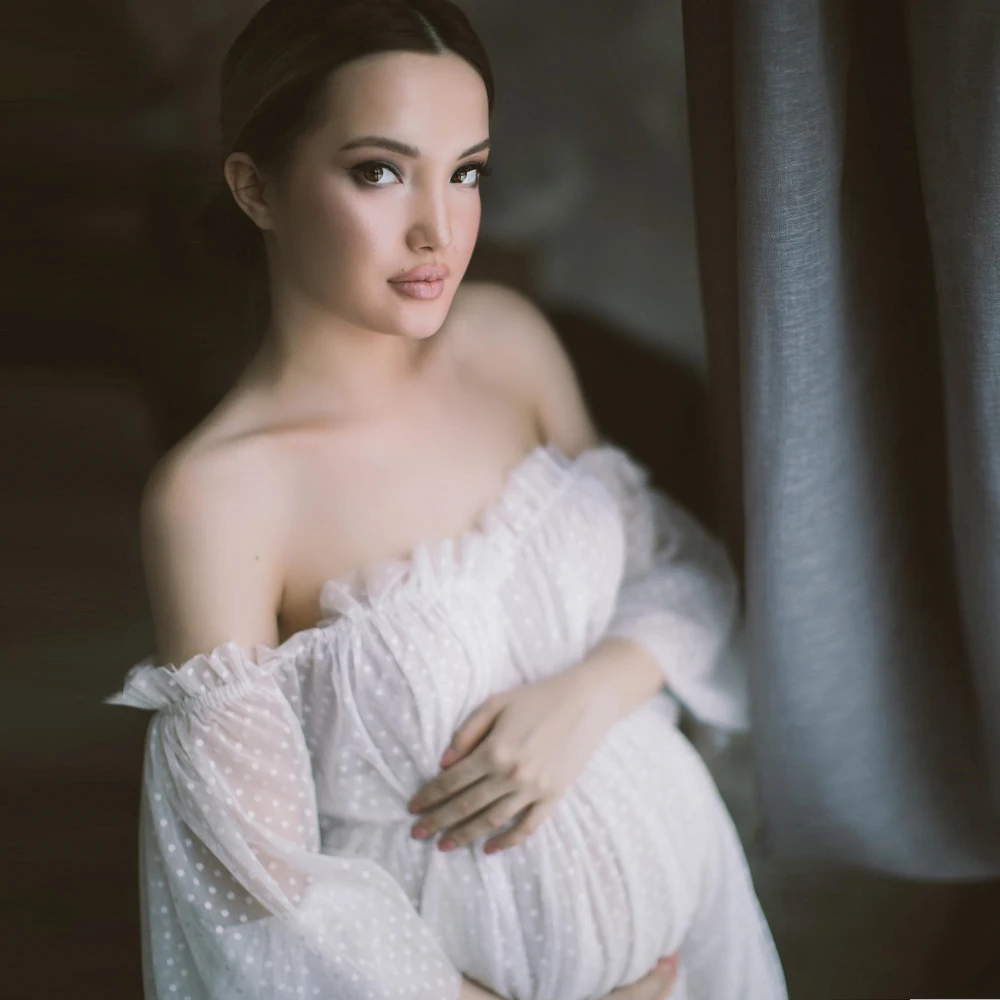 Vestidos de fotografía de maternidad de tul sin hombros, vestido de novia con lunares bohemio, vestido de boda para sesión de fotos, vestido de fotografía para mujer