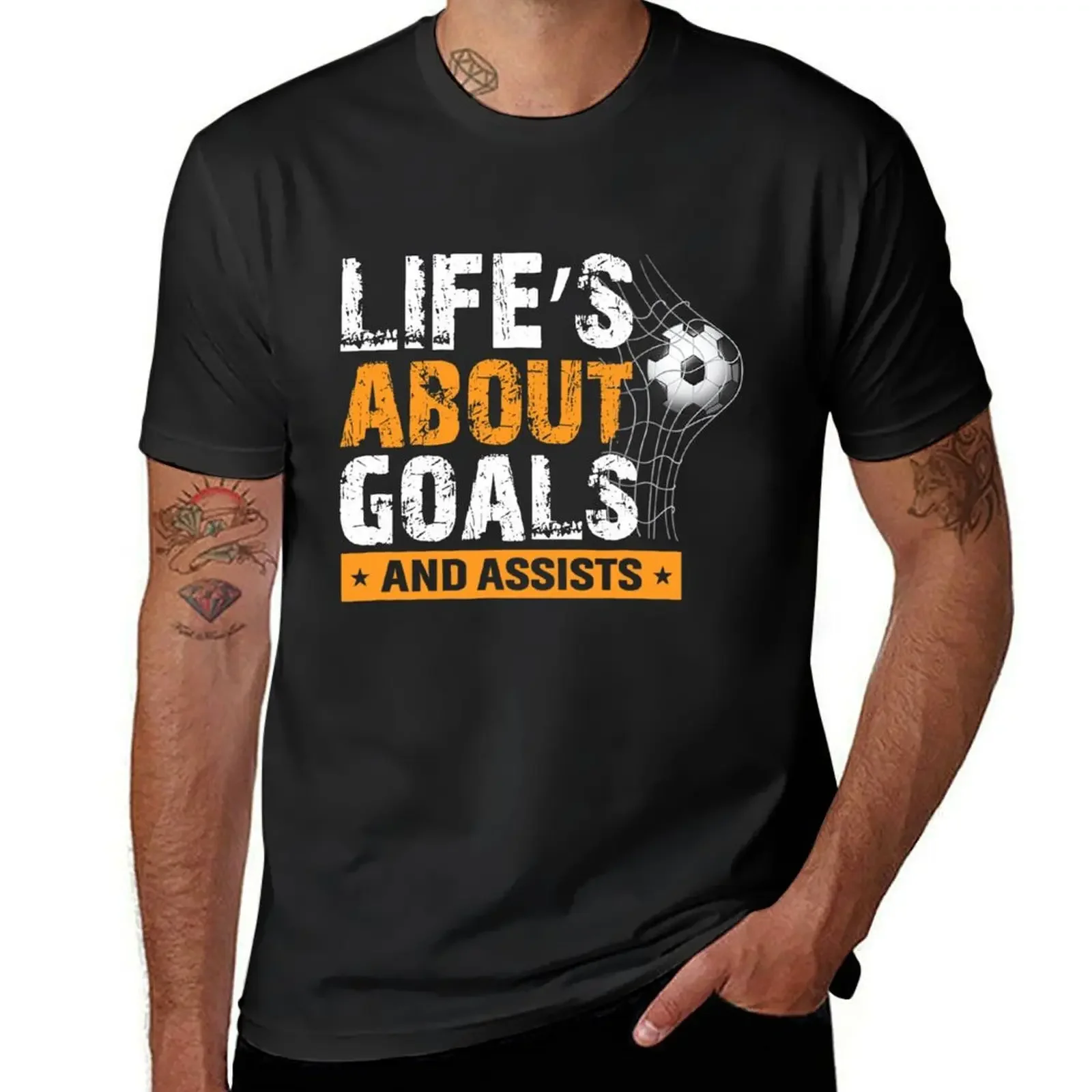 Life Is About Goals And Assists Soccer Player Sports Futbol T-Shirt customs funny t shirts for men