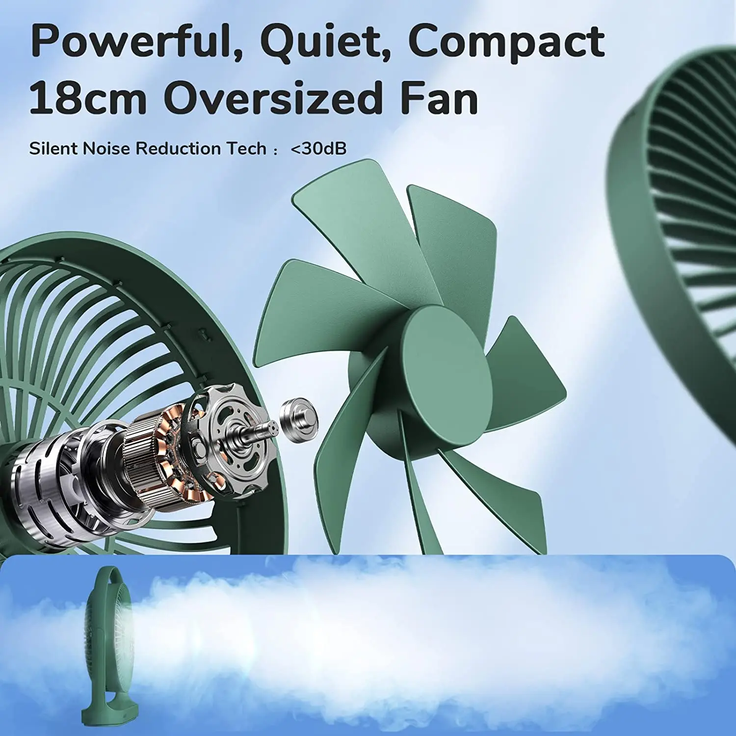 JISULIFE Table Fan Mini USB Strong Wind Rechargeable Desk Fans Wireless 4000mAH with 4 gear Wind Speed 330° Degree Rotata