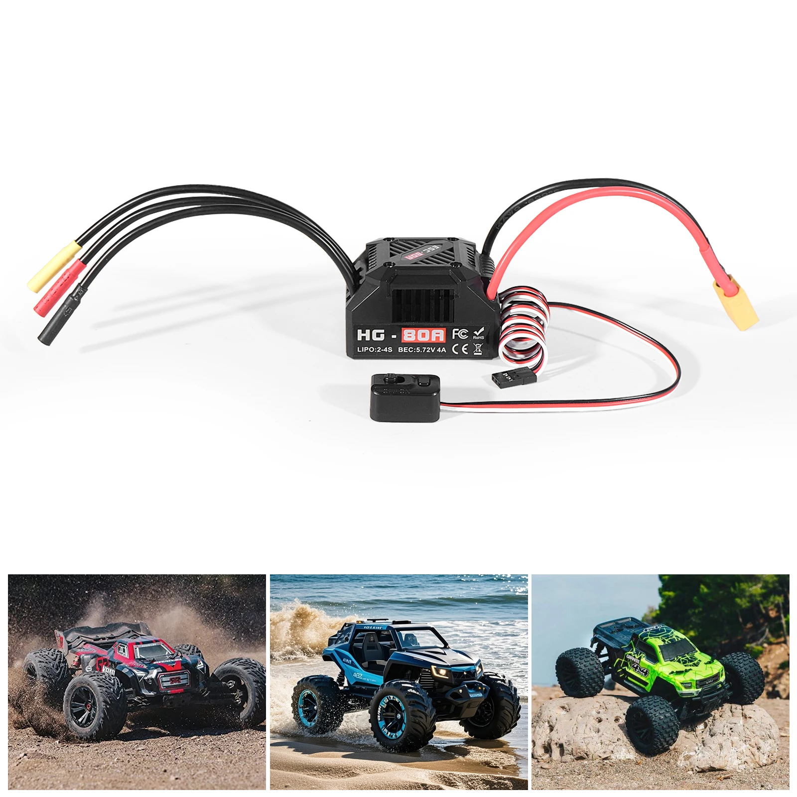 Waterproof 80A Sensorless Brushless ESC Support 2-3S Lipo  for 1/10 RC Car On-road Off-road Monster Truck