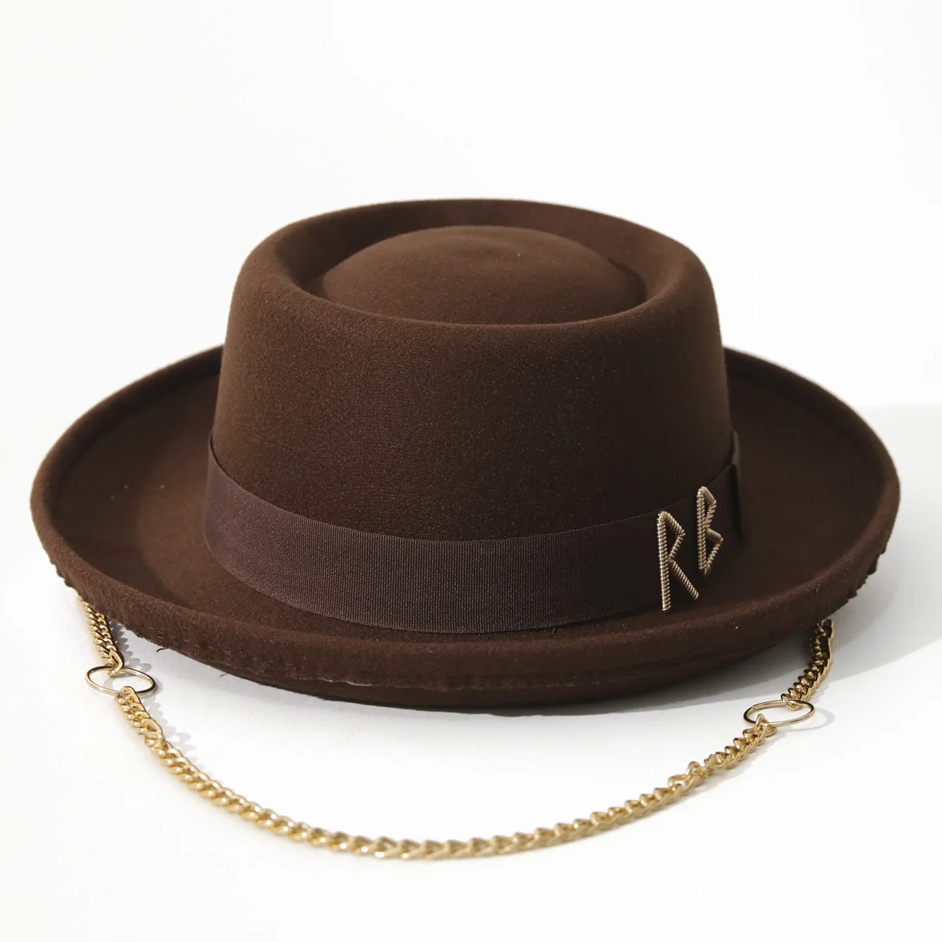 RB Round Crown Soft Wool Felt Hat, Войлочная шляпа RB Hat with Chain