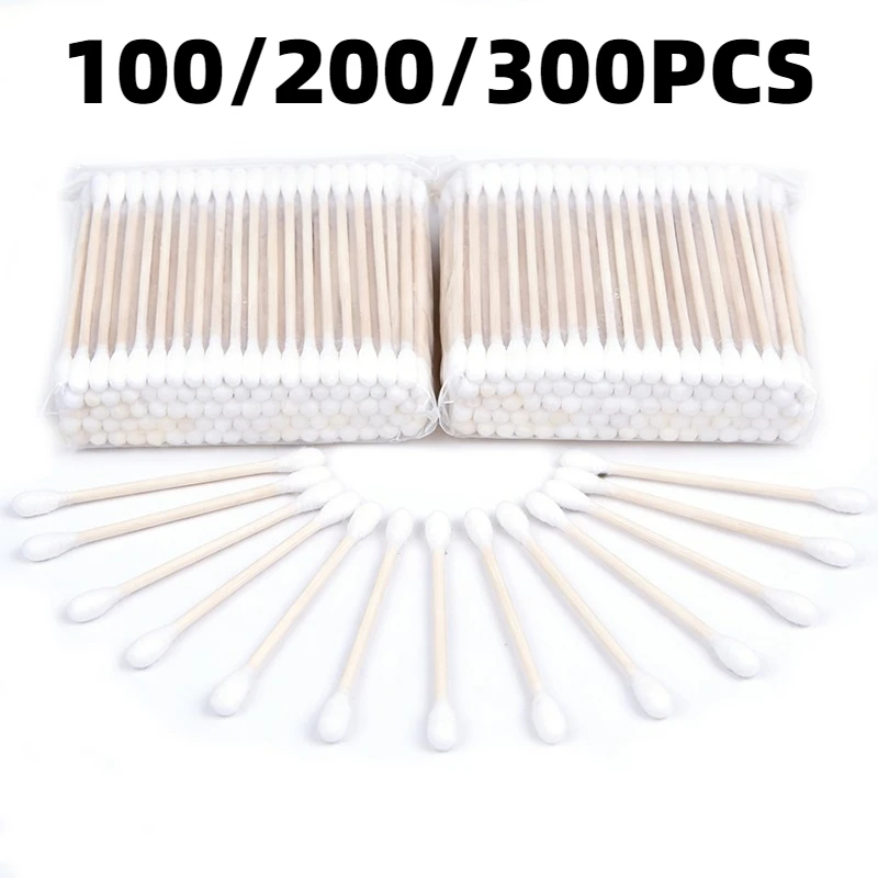 

100/200/300 шт. одноразовых ватных палочек с двойной головкой для ежедневной гигиены, нанесения макияжа и точной очистки