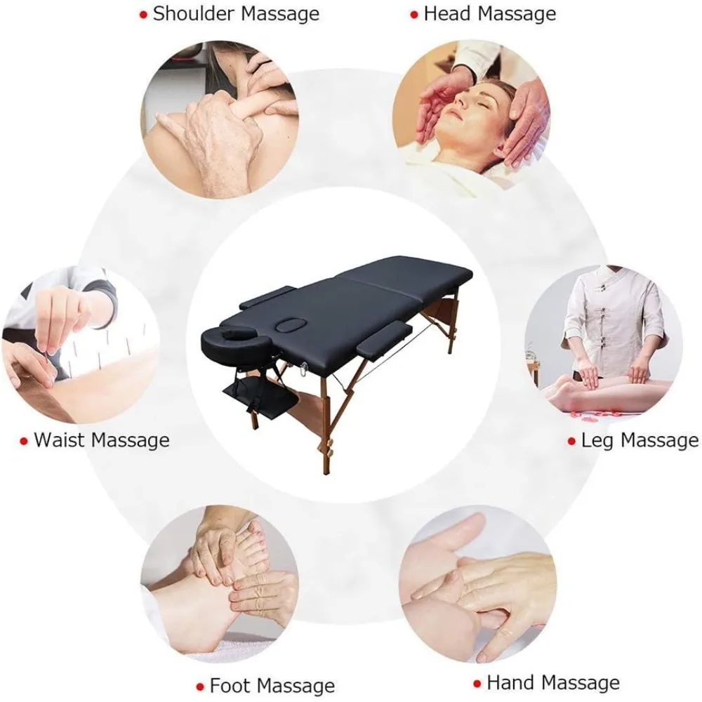 Safeplus Massage Table Portable, 84" Long 34" Wide 2 Fold Adjustable Folding Massage Bed for Salon Beauty Physiotherapy