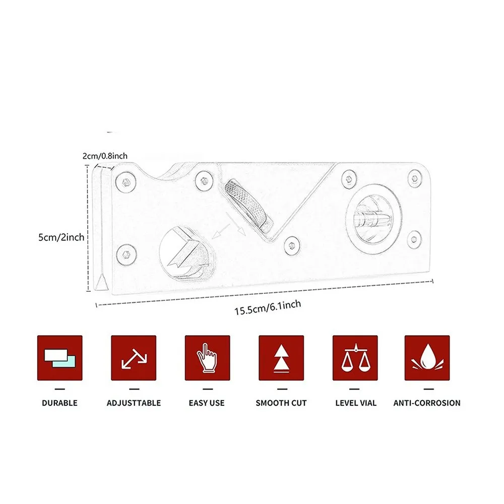 Adjustable Depth Handheld Chamfer Plane for Creating 45 Degree Bevels Woodworking Edge Trimming Tool with Level Bubbles