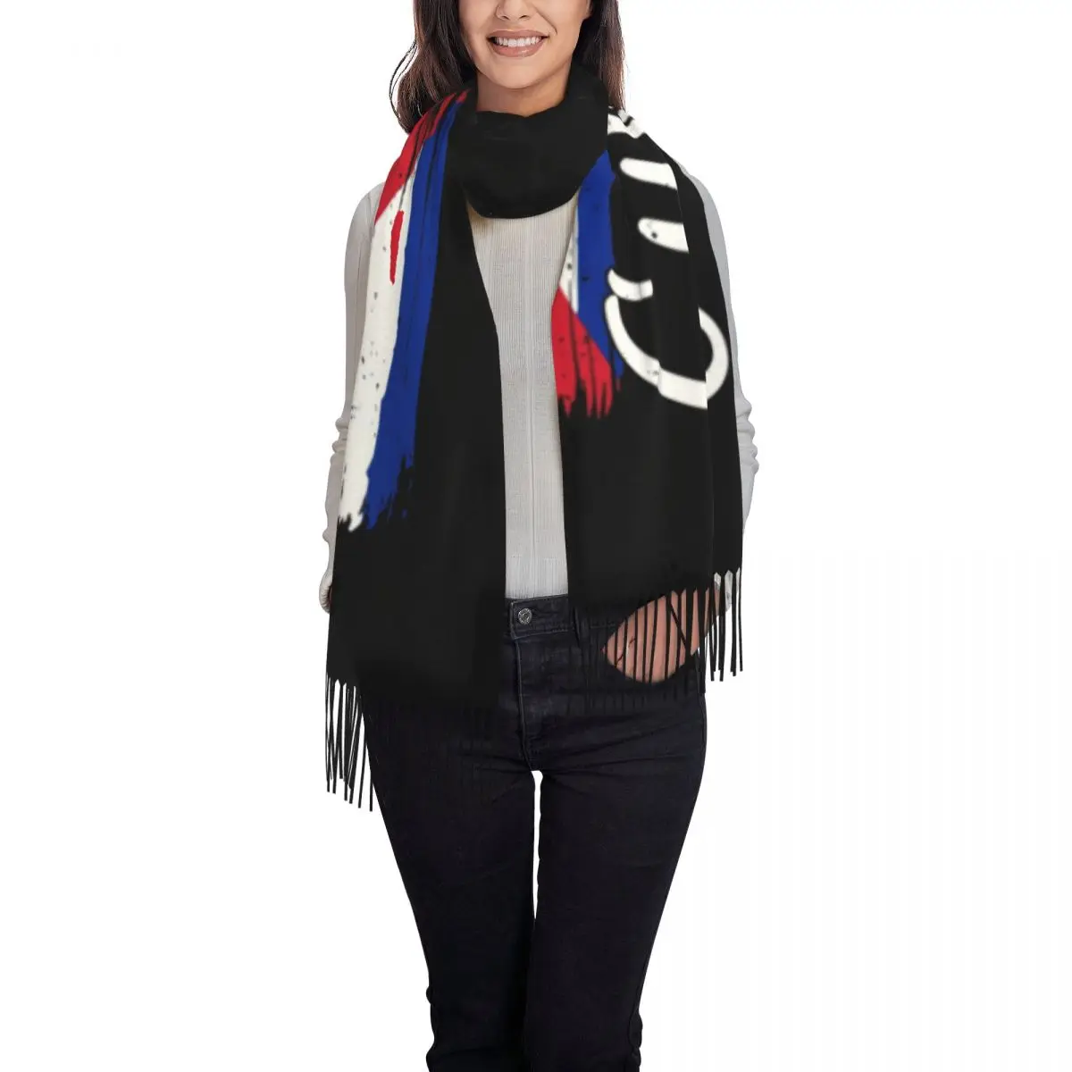 Stylish Cuba Cuban Havana Flag Tassel Scarf Women Winter Fall Warm Shawls Wraps Ladies Cuban Patriotic Scarves