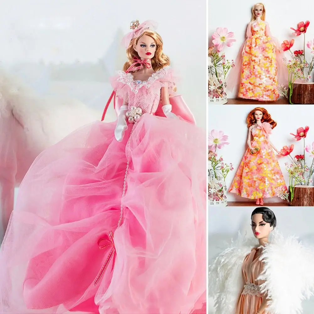 European Fashion Pink Lace Dresses Luxury Collector Gifts Elegant Evening Dress for 1/6 BJD 30cm Supermodel Dolls