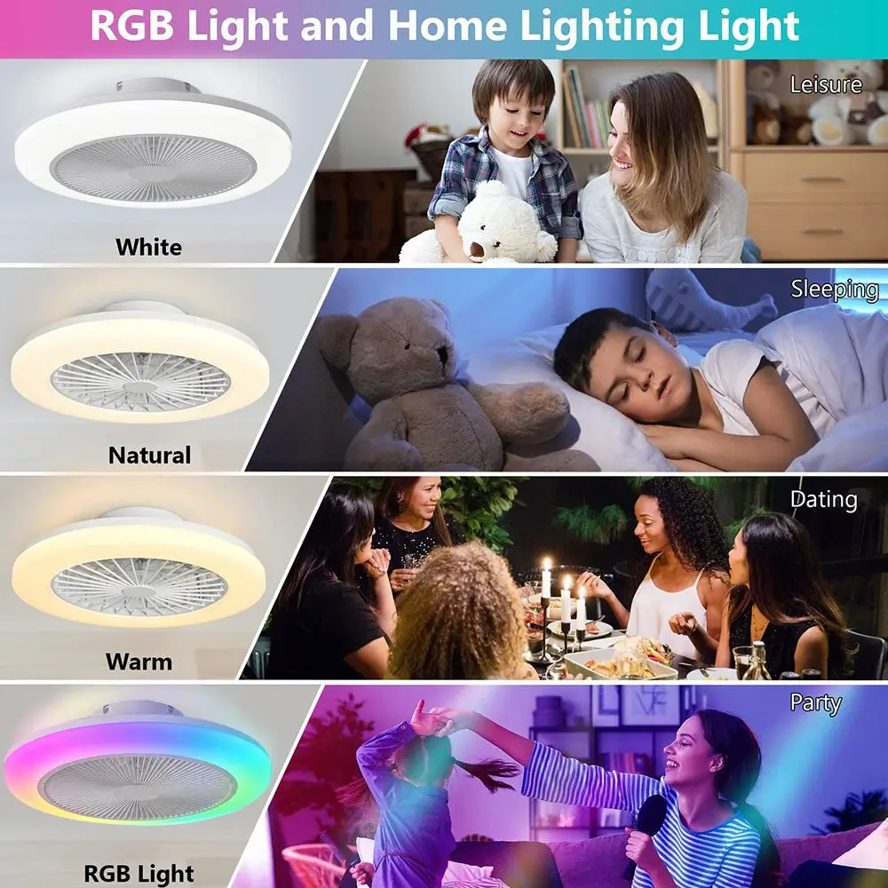 2-in-1 LED Fan Light Rotatable 3 Light Mode Crystal Fan Light Three-speed Mode Silent LED Light Ceiling Fan Living Room