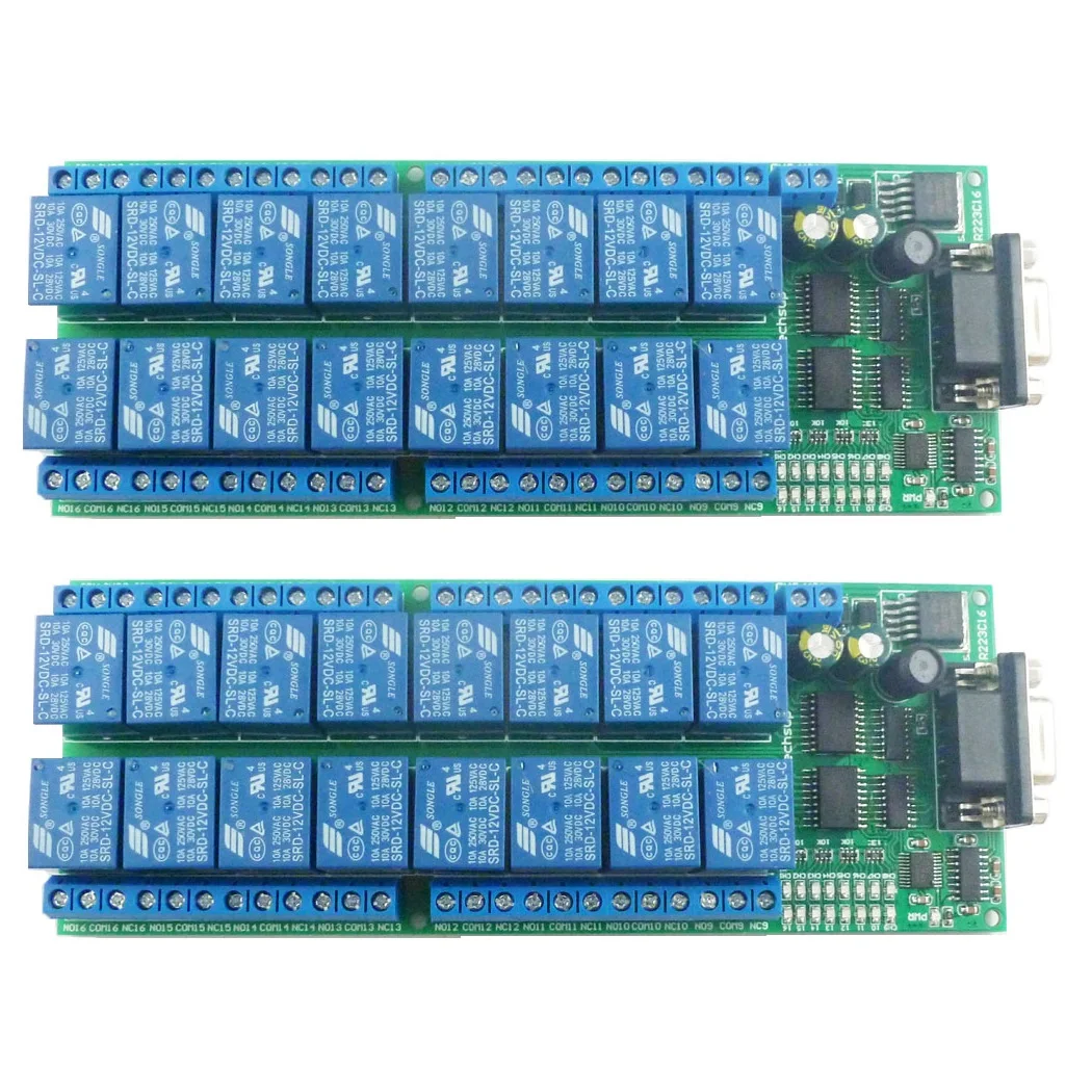 2x 12VDC 16 Channels RS232 DB9 PC Com UART Delay Relay Smart Switch Board