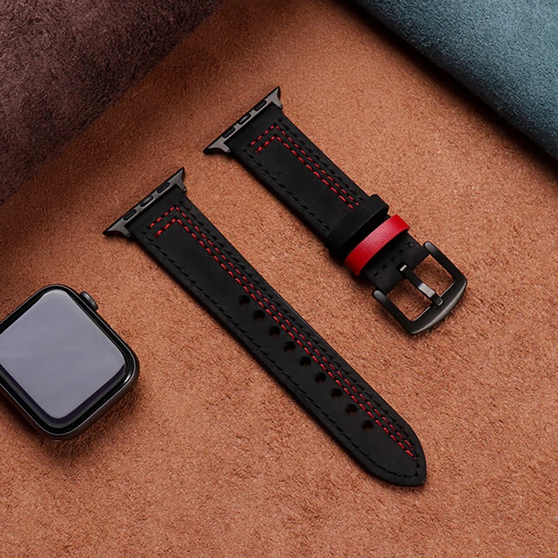 Leather watch strap For Apple Watch band 44mm 40mm 49mm 45mm 41mm 42mm correa belt bracelet iWatch series 9 8 7 6 5 3 SE ultra 2