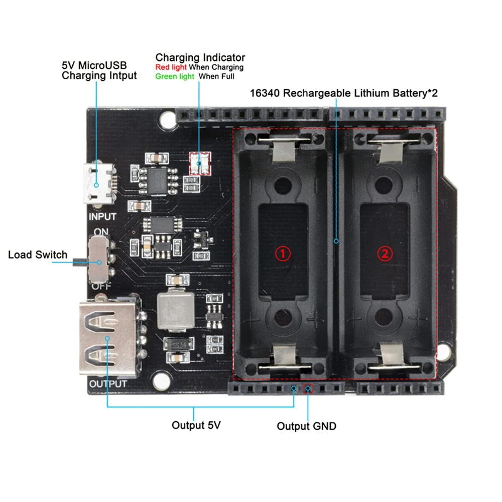 

ESP8266 ESP32 Lithium Battery Charger Shield Module Rechargeable Dual 16340 for Arduino R3 Board Power Bank