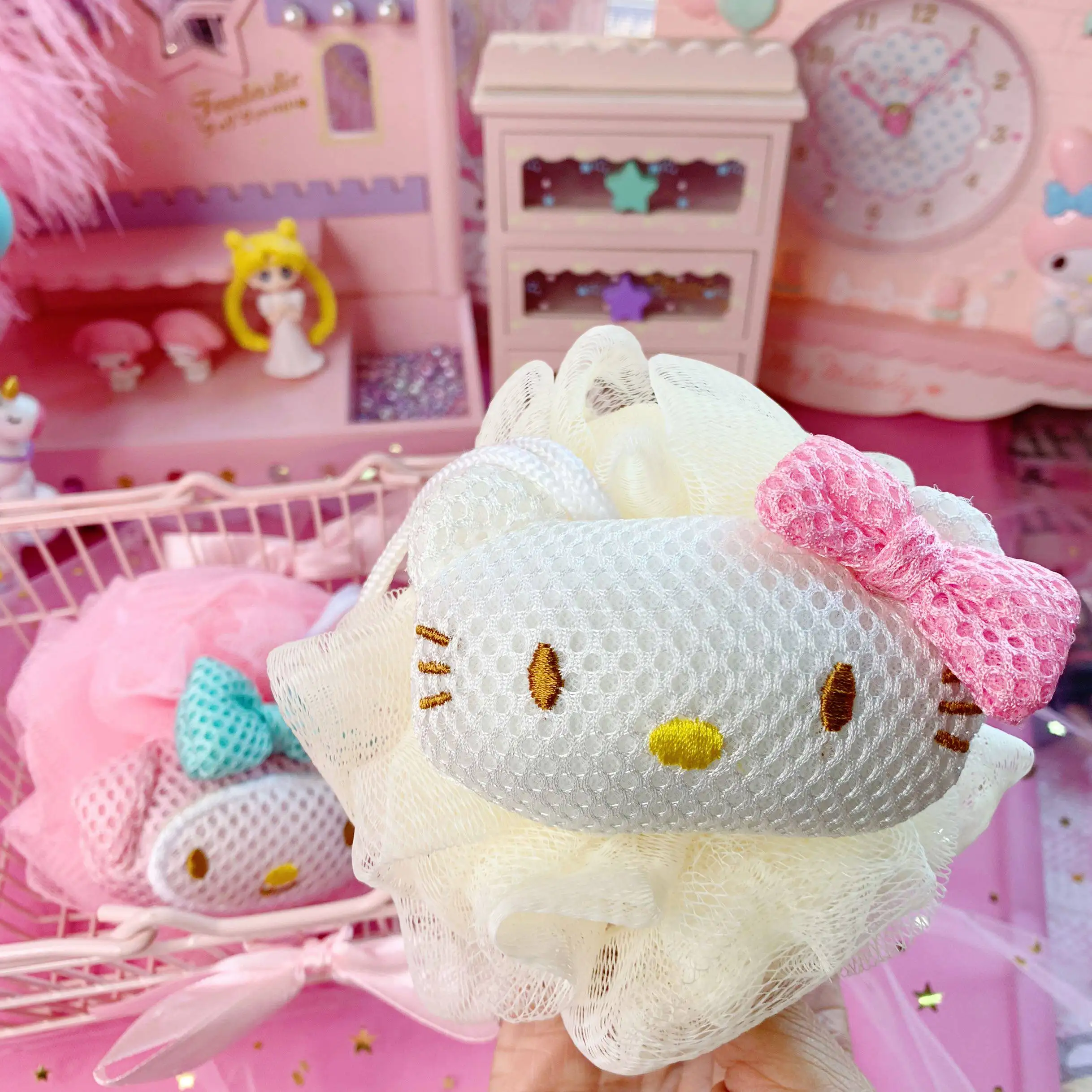 Cute Kitty Cartoon Bath Ball Lovely Kawaii Shower Sponge Soft Exfoliating Bath Flower For Gentle Body Cleansing And Daily - view 3