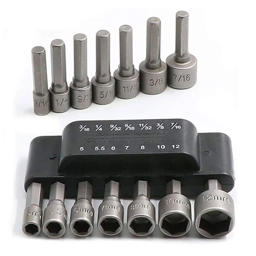 

14 PCS Hexagon Nut Driver Drill Bit Socket Screwdriver Wrench Set Drill Bit Adapter for Electric Screwdriver Handle Tool