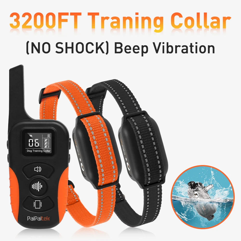 

Безопасный ошейник для дрессировки собак без удара, дистанционный диапазон 3200 футов, перезаряжаемый и водонепроницаемый электронный ошейник с звуковой вибрацией для собак всех размеров