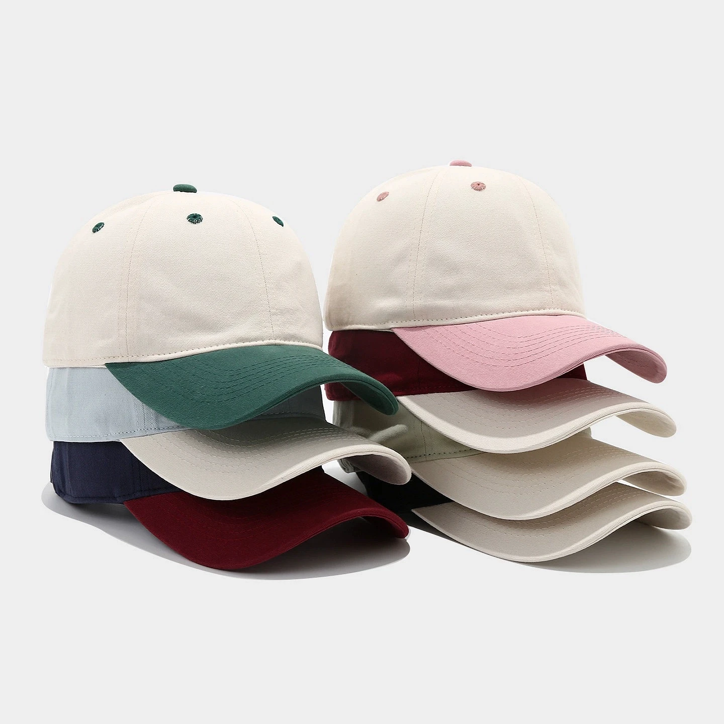 Korean Color Block 100% Cotton Curved Brim Baseball Caps for Women Versatile Couple Sports Sun Cap