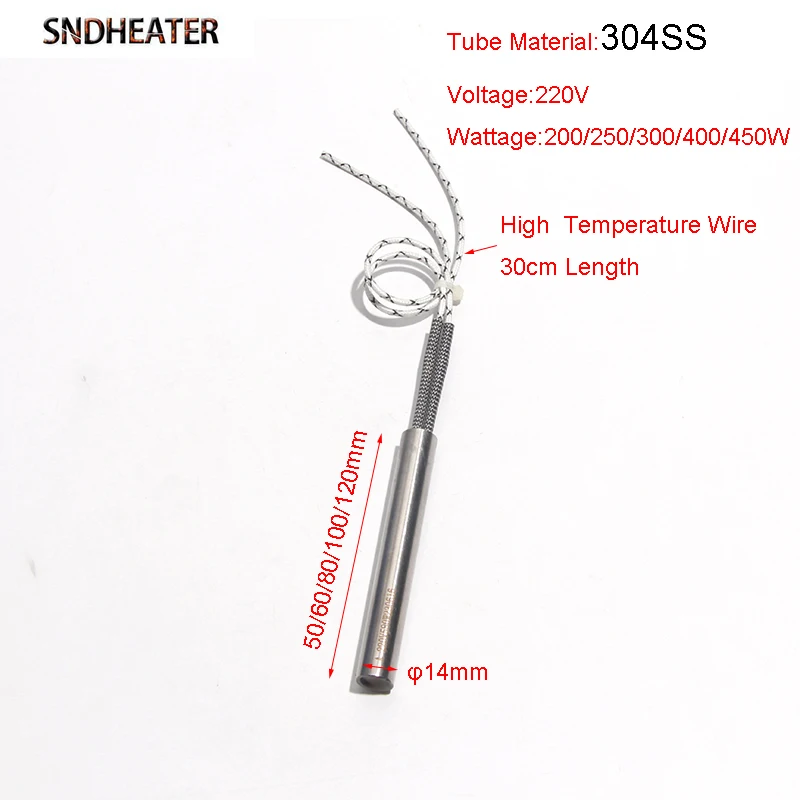 SNDHEATER 220 В нагревательный стержень 200/300/400/450 Вт электрический картридж сопротивление элемента с термопарой K 14X50/60/80/100/120 мм 5 шт.