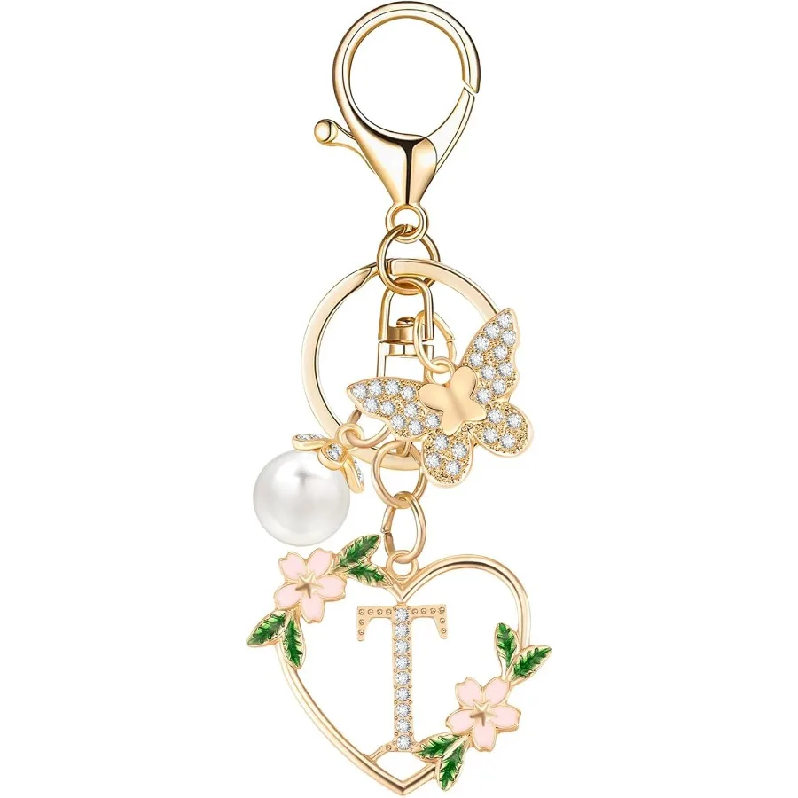 

Брелок с золотым сердцем и буквами для женщин, брелок для ключей, брелок для кошелька, сумки, подвеска на рюкзак